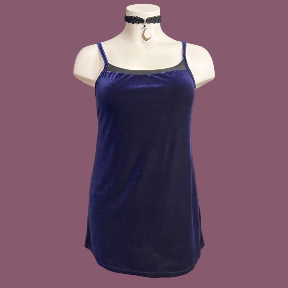 Vintage Blue Velvet Mini Dress Spaghetti Strap 90s Nightgown Whimsigoth